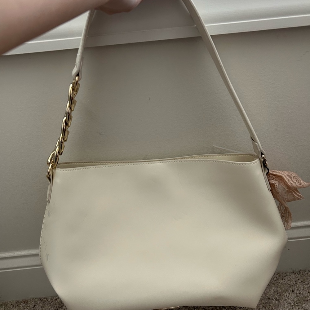 Madden Girl Cream Shoulder Bag with Gold Accent